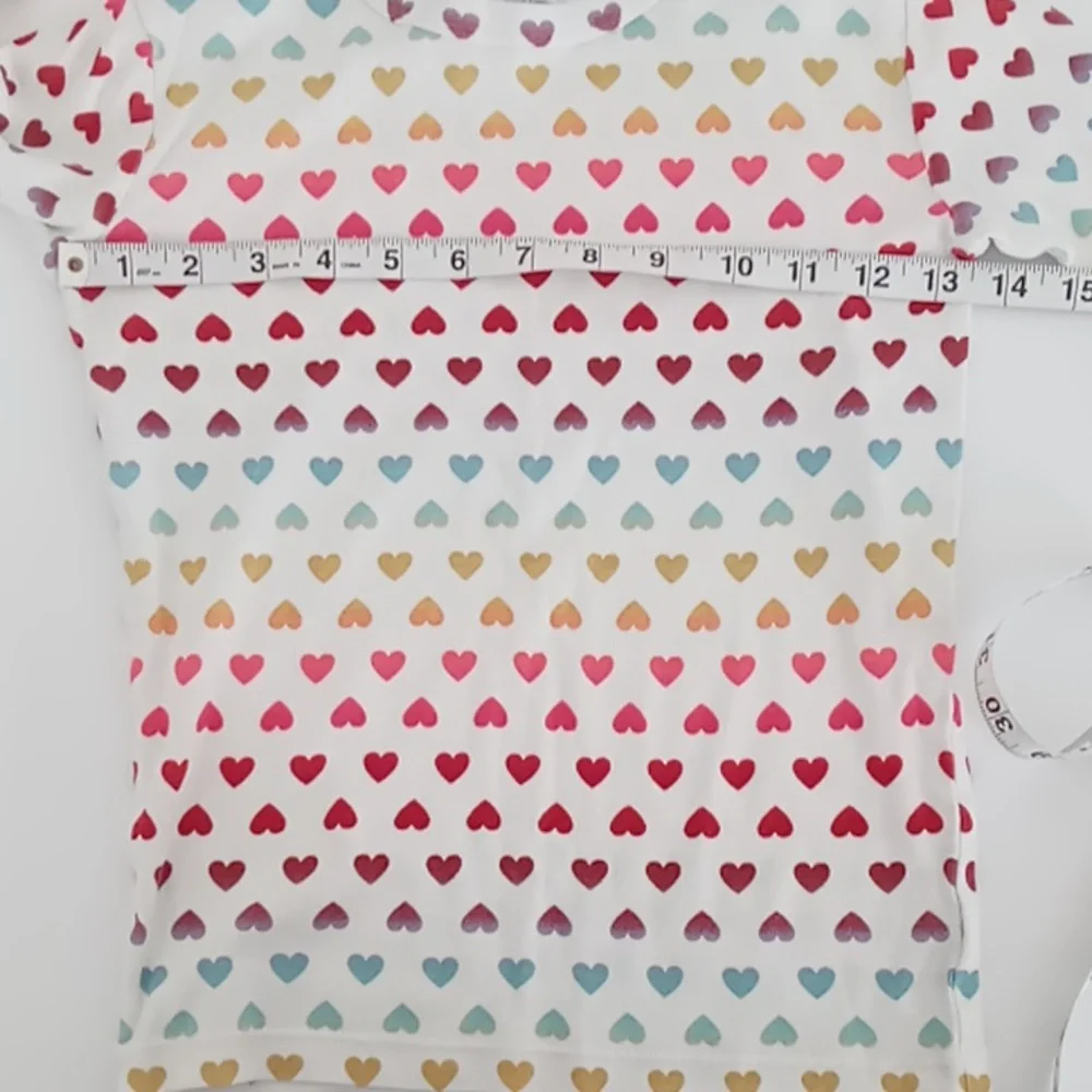 Gap Kids Organic Cotton Pajama Top‎ Valentine's Rainbow Hearts Girls Size 10